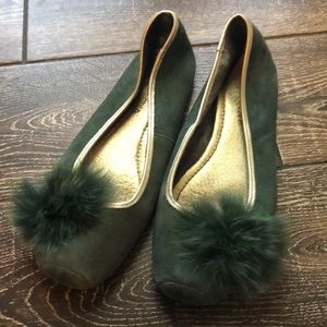 Green leather Tinkerbell ballet flats rabbit fur